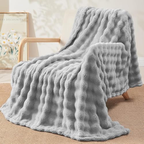 TOPCHANCES Kuscheldecke Milchsamt Plüsch Flauschige Decke Super Soft Wohndecke Dick 450GSM Flanell Bubble Couchdecke Warm Überwurfdecke Sofadecke Vielseitig Blanket Für Bett Sofa,Hellgrau,160×200cm