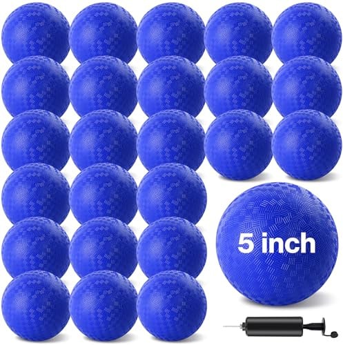 HSLCGF 24 Pcs Dodgeballs 5 Inch Playground Ball Kickball Inflatable Rubber Handball Bouncy Dodge Ball with 1 Hand Pump for Outdoors Ball Games Gym Camps Picnic