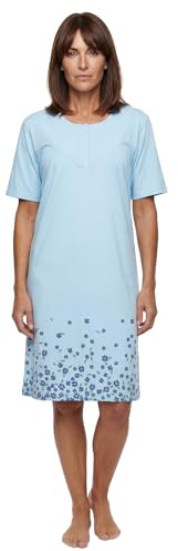 Zeitlos Nachthemd Damen Kurzarm Greta mit Blumen am Saum M-2XL Schlafshirt kleine Knopfleiste mit Raffung an der Brust