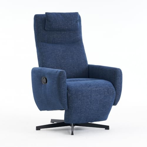 CREASION Bequemer Relaxsessel mit Liegefunktion – Chenille Fernsehsessel mit Fußstütze, drehbarer Stillsessel & Loungesessel für Wohnzimmer, modernes Sofa (Blue + Chenille + Foam)
