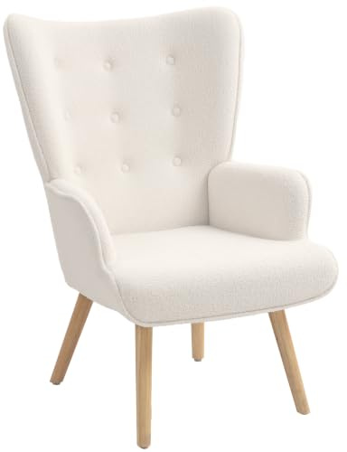 HOMCOM Fauteuil de Salon en Tissu Bouclette Moderne Capitonné Beige