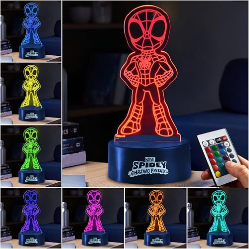 Get Trend Marvel Spidey LED Nachtlicht Lampe, 3D Illusion, 16 Farben mit Fernbedienung & 4 Lichtmodi, USB oder Batteriebetrieben, Deko Geschenk (Multi Spidey)