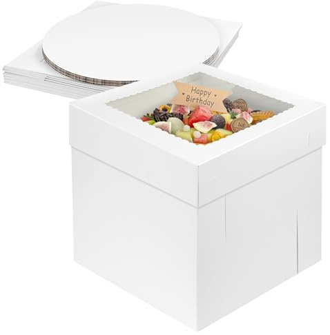 4 Scatole per Torte 12 x 12 x 12 Pollici, Contenitori Bianchi con Finestra | Scatola per Torta con Finestra, Scatola Bianca per Torte Dessert, Contenitori per Torte Scatole per Dolci in Cartone
