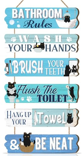 CHDITB Cats Bathroom Rules Sign Toilet Bathroom Decorations Wash Your Hands