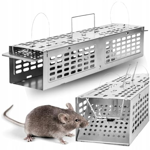 KRUMAD Mausefalle Lebendfalle für Mäuse und Ratten, Humane Metallfalle 43cm, wiederverwendbar, mit Kontrollfenster, Rattenfalle Schlagfalle, Mäusefalle Garten Haus Keller Lebend Falle
