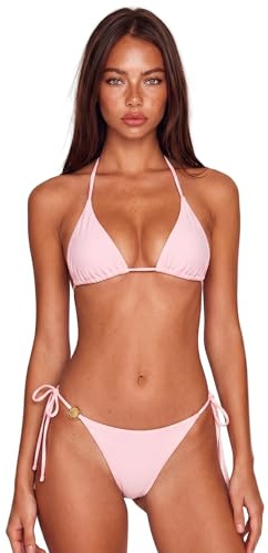KATELIVA Women Bikini Set Triangle Padded Halter Neck Tie-up Bikini Set (IT, Testo, S, Regular, Regular, Pink)