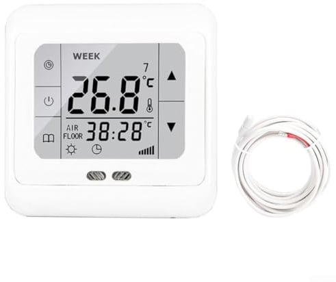 HanOaki Underfloor Heating Thermostat, Touchscreen Smart Heating Controller Floor Sensor Digital White