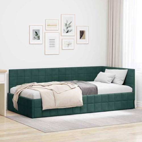 QJBSAVVA Eckbett 100x200 dunkelgrün mit Lattenrost, Daybett Jugend- & Gästezimmer, 204x104x72 cm, Stauraum, ohne Boxspring