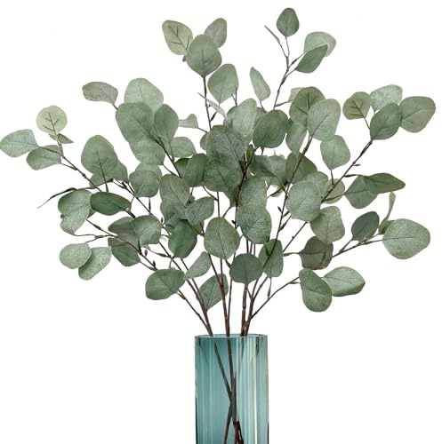 ROLLWAY 4 Stück Künstliche Eukalyptus Deko Zweige 67cm, Eucalyptus Osterzweige Dekozweige Grün aus Stoff für Hochzeit Home Decor Vase Tischdeko Party Taufe Kommunion Konfirmation Ostern Deko