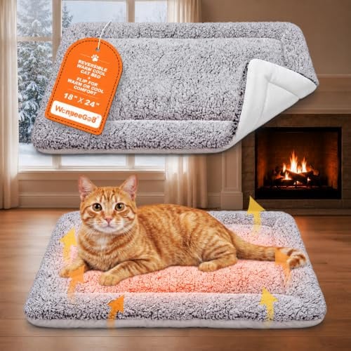 Dog Cooling Mat, Self Warming Cat Bed, Reversible Warm & Cooling Cat Bed, Winter Warm Cat Pad & Summer Cooling Cat Mat for Kittens & Small Dogs, Perfect for Crates, Beds & Sofas, Gray, 18 x 24