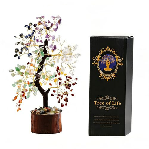 LUVDECO 7 Chakra Crystal Tree of Life Handmade Gemstone Money Tree for Good Luck Unique Birthday New Home for Women Home Office Desk Decor for Positive Energy