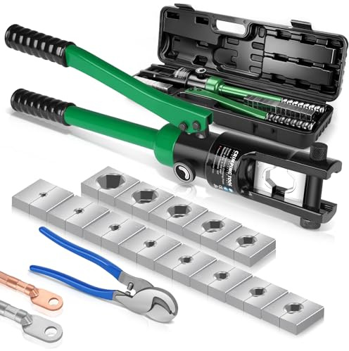 Pinza crimpatrice idraulica a 16 tons con crimpatrice, capicorda idraulica con 13 set (pinza crimpatrice 8-300 mm²) di crimpatrici per capicorda in rame, alluminio, funzionamento cavi (verde)