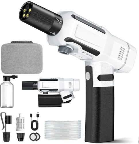 Robofun Mini pulitore ad alta pressione senza fili, 60Bar, pulitore ad alta pressione con, ugello girevole 5 in 1 e 180°, portatile e leggero,Pistola ad alta pressione batteria