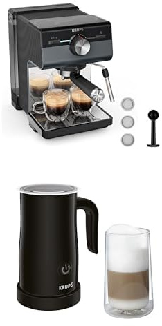 KRUPS Bundle: Authentic+ Siebträgermaschine XP384G10 & Milchaufschäumer XL1008