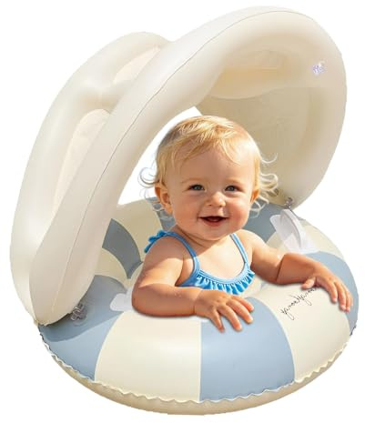 Baby Swimming Float,Baby Pool float with Canopy,Baby Swim Ring,Inflatable Baby Floats for 6-36 Months,Toddler Pool Swimming Float with Adjustable Safety Seat for Boys Girls