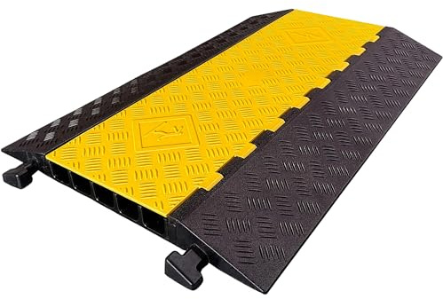 Floordirekt Kabelschutzmatte - Bis 20 Tonnen - Überfahrschutz für Kabel, Kabelbrücke aus Gummi für Parkplätze, Lagerhäuser (Schwarz-Gelb, 5 Kanäle 90 x 55 x 5cm - Arko)
