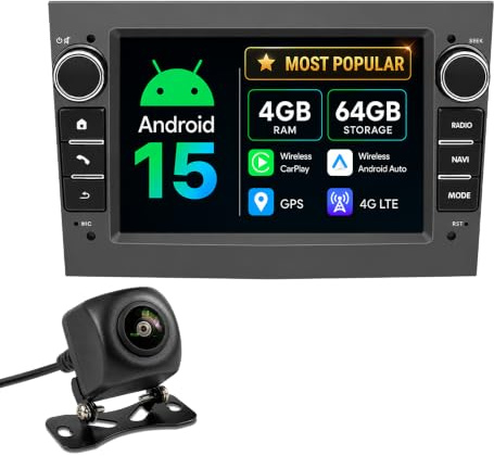 7 Inch Android 15 Car Radio for Vauxhall Opel Corsa D Astra H Zafira Vivaro, 8-Core 4+64GB Sat Nav Screen with 4G LTE WiFi Wireless CarPlay Android Auto Bluetooth FM RDS DSP SWC + Backup Camera (Grey)