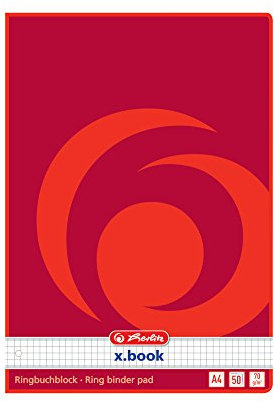 Herlitz 311431 Ringbuchblock A4, 50 Blatt, 4fach gelocht, seitlich geleimt Kariert