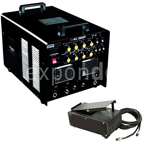 Stamos Germany - S-AC 200P - Saldatrice CA/CC TIG MMA - per alluminio - funzione Puls - 230 V - max. 200 A - ED 60 % - HF - 30 kg - pedale di regolazione