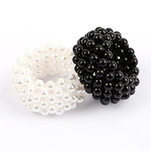 AAHB Haarschmuck Haargummi Bänder aus Perlen Haarband 2er Set Schwarz Weiss, 2 Stück