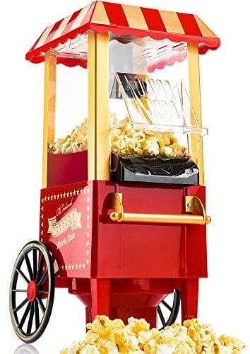 Gadgy Macchina Popcorn | Macchina per Pop Corn ad Aria Calda l Preparazione Salutare, Senza Olio o Grassi l Macchina Pop Corn con Misurino e Coperchio Superiore Rimovibile l Rivestimento Rosso Retrò