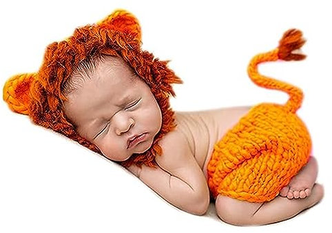 AIXIANG Halloween Newborn Baby Lion Costume, Newborn Baby Photography Props Outfits, Infant Photo Props Fit For Baby 0~6 Months (Lion Cap and Pants Set)