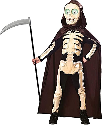 Amscan - Kinderkostüm Sensenmann, Overall, Umhang, Maske, Grim Reaper, Skelett, Horror, Mottoparty, Karneval, Halloween, Schwarz, 3-4 Jahre