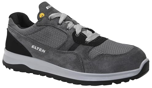 ELTEN Sicherheitsschuhe Journey Grey Low ESD S1, Damen und Herren, Leder/Textil, Stahlkappe, leicht, sportlich 47, Grau-Schwarz