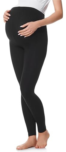 Be Mammy Legging Grossesse Femme Long Legging Maternité Confortable et Doux pour la Peau BE20-230 (Noir, 4XL)