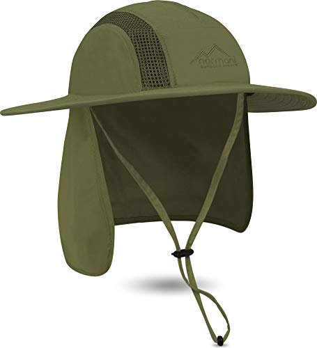 normani Outdoor Sports Sonnenhut Buschhut Outdoor Schlapphut mit Nackenschutz und atmungsaktves Mesh-Gewebe [UV-Schutz 40+] Farbe Oliv Größe XXL/63
