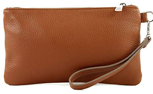 modamoda de T193 Damen Leder Clutch Handgelenktasche Kosmetiktasche Klein handmade in Italy, Farbe:Cognac