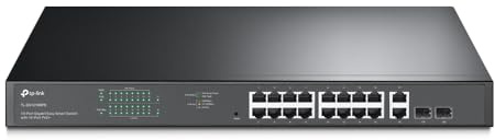 TP-Link TL-SG1218MPE 18 Port Gigabit Easy Smart PoE+ Switch, 16× PoE+ Ports (Up to 250W), 2× SFP Combo Slots, VLAN, QoS, Plug & Play