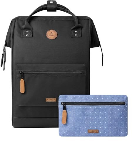 Cabaïa - Adventurer Rucksack Berlin Medium 18L - Wasserabweisend - Laptopfach bis zu 13 Zoll - 2 Vordertaschen - vegan zertifiziert - Rucksack für Reisen und Arbeit, Damen & Herren - Schwarz