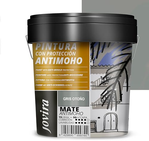 JOVIRA PINTURAS Pintura Antimoho, Evita el moho, resistente a la aparición de moho en paredes, aspecto mate. (15 Litros, Gris Otoño)