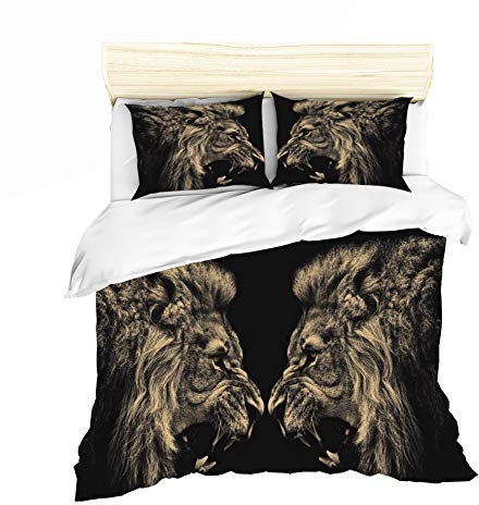 AYMAING Bettwäsche 3D Löwen König Bettbezug Set 135x200 cm Bettwäsche Set 3 Teilig Bettbezüge Mikrofaser Bettbezug mit Reißverschluss und 2 Kissenbezug 50 x 75 cm