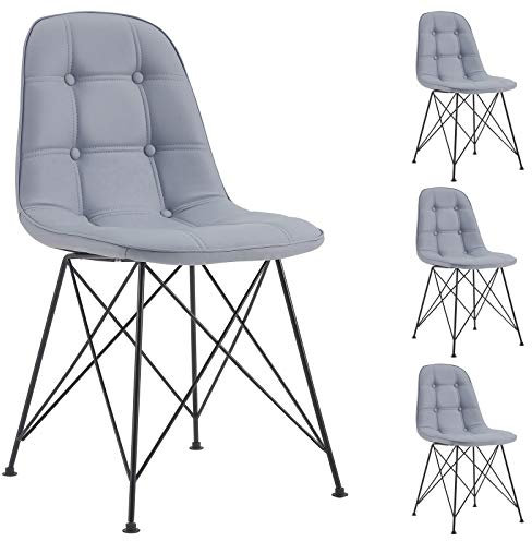 IDIMEX Esszimmerstuhl Imran Retrodesign, Stühle Esszimmer Küchenstuhl Essstuhl Polsterstuhl, im 4er Set, Kunstlederbezug in grau