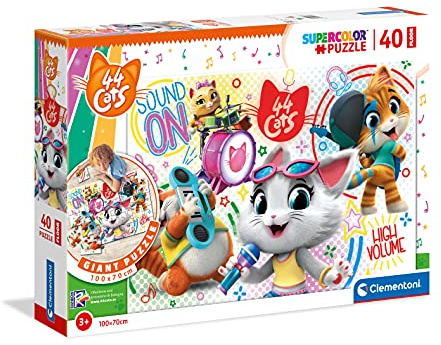 Clementoni 25466 Bodenpuzzle 44 Cats – Puzzle 40 Teile ab 3 Jahren, buntes Riesenpuzzle zum Zusammensetzen auf dem Boden, extra große Puzzleteile, Denkspiel für Kinder