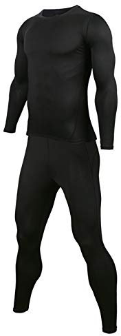 Gli Uomini di Inverno della Biancheria Intima Termica Set Foderato in Pile Caldo Stirata Stretti Livelli di Compressione Base Top Bottoms Copre I Vestiti Cloth (Color : Black, Size : L.)