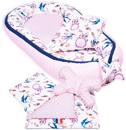 PaLulli 3-TLG Baby Ausstattung-Set Kuschelnest Babynest 95x55cm Baby-Matratze Kuscheldecke Babybett 100% Baumwolle Hypoallergisch Für 0-8 Monate