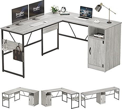Bestier L-förmiger Schreibtisch mit Aufbewahrungsschrank, 152,4 cm, Eck-Computertisch, modernes Heimbüro, langer Schreibtisch, wendbares Design, Arbeitszimmer, Arbeitsplatz, Tisch für 2 Personen (weiß