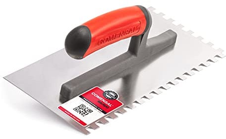 COMENSAL Zahnkelle 8 mm - Profi Edelstahl Glättekelle - Zahnspachtel zum Verlegen von Fliesen - Ergonomisch Griff - Made in EU - 280 x 130 mm
