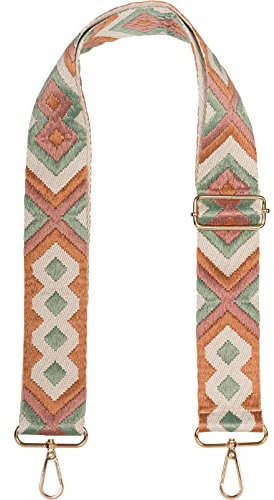 styleBREAKER Taschen Schulterriemen verstellbar mit Buntem Ethno Muster, Wechsel Taschengurt, Karabiner, Handyband 02013024, Farbe:Braun-Altrose-Lindgrün