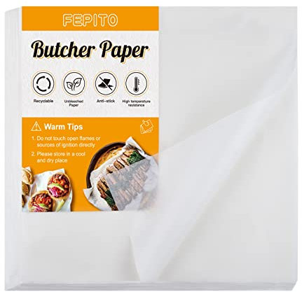 FEPITO 60 Stück weißes Metzgerpapier kein Wachs Metzgerpapier quadratisch Fleischblatt EinwegMetzgerpapier Blätter 30,5 x 30,5 cm vorgeschnittenes Metzgerpapier zum Verpacken von Fleischsublimation,