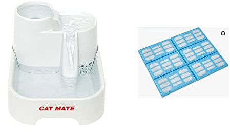Cat Mate Pet Water Fountain for Cats and Small Dogs, 2 Litre Fountain & Genuine Replacement Filter Cartridges for Use with Cat and Dog Mate Pet Fountains, Pack of 6
