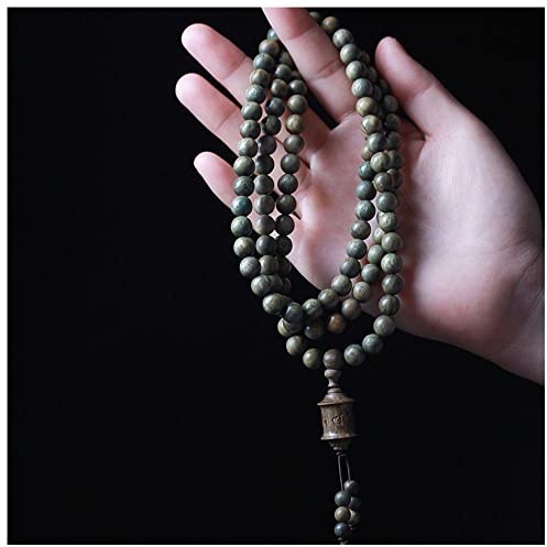 Lllunimon 108 Grüne Sandelholz Perlenarmband Halskette 8mm Buddha Holzperlen für Gebetsmeditation singen, gutes tibetisches Amulettarmband
