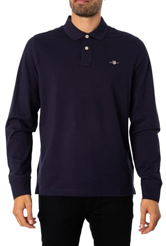 GANT Men's REG Shield LS Pique Rugger Polo Shirt, Evening Blue, Standard, Evening Blue, S