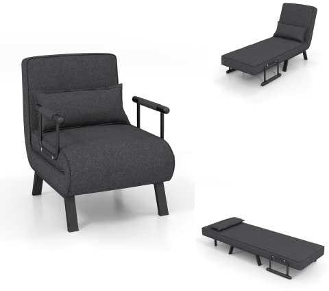 LIFEZEAL Schlafsofa klappbar, Multifunktionaler Schlafsessel mit 5-Fach Verstellbarer Rückenlehne, Schlafsofa Loungesofa mit Kissen, Sofa für kleine Häuser, Wohnung, Büro, bis 150kg (Grau)