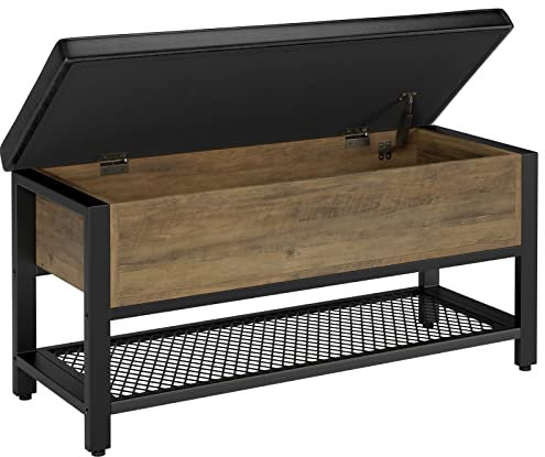 HOSTACK Aufbewahrungsbank, Eingangsbereich, Schuhbank mit aufklappbarer Aufbewahrungsbox, Bettende Ottomane Bank mit Ablagefach und gepolstertem Sitz für Schlafzimmer, Flur, Rustikales Braun