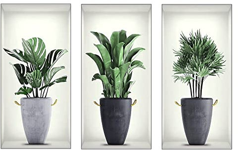milaosk 3 Stück Wandtattoo Pflanzen Vase 3D,Wandaufkleber Grüne Pflanzen Wandsticker 3D Wall Art Sticker Plants für Wohnzimmer,Schlafzimmer,Küche,Büro Wanddeko 43x22cm
