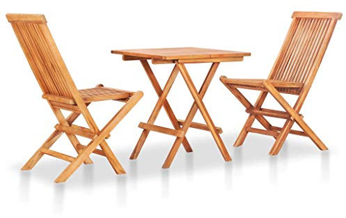 RONGQI 3-TLG. Bistro-Set, Bistrotisch Mit 2 Stühlen, Gartenset Tisch Und Stühle, Balkontisch Klein, Bistroset, Klappbar Teak Massivholz